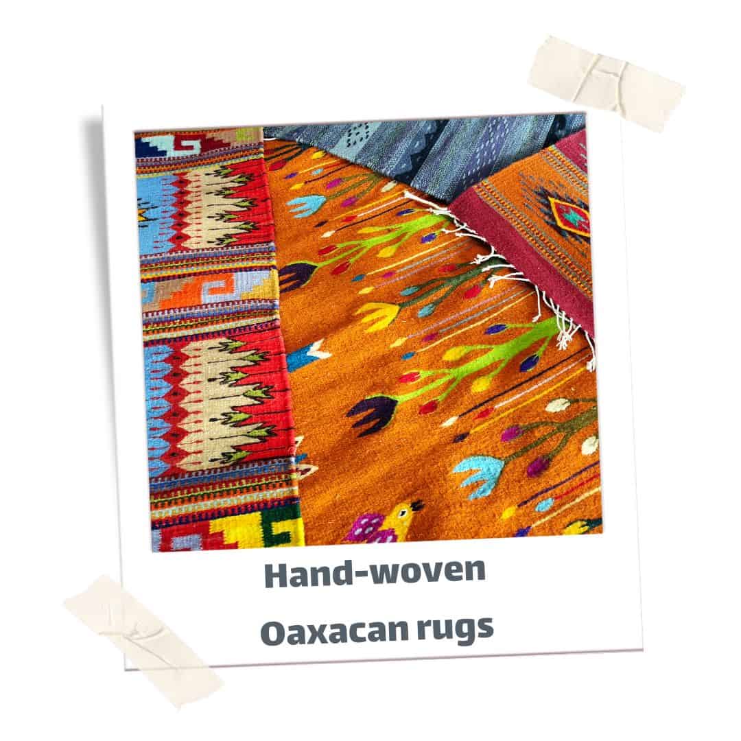 Hand-woven Oaxacan rugs of various colours
