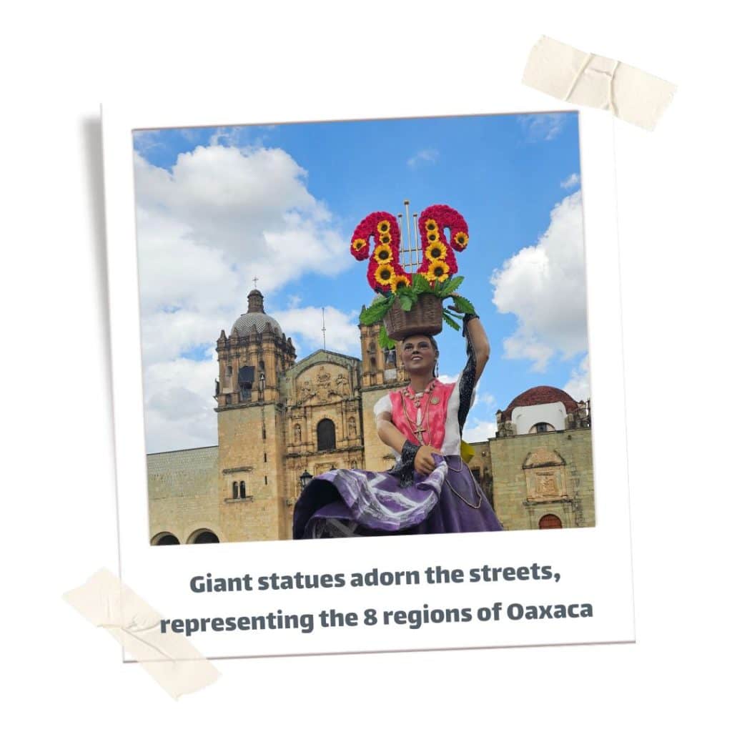 Statue for the Guelaguetza in front of the Santo Domingo Church in Oaxaca.