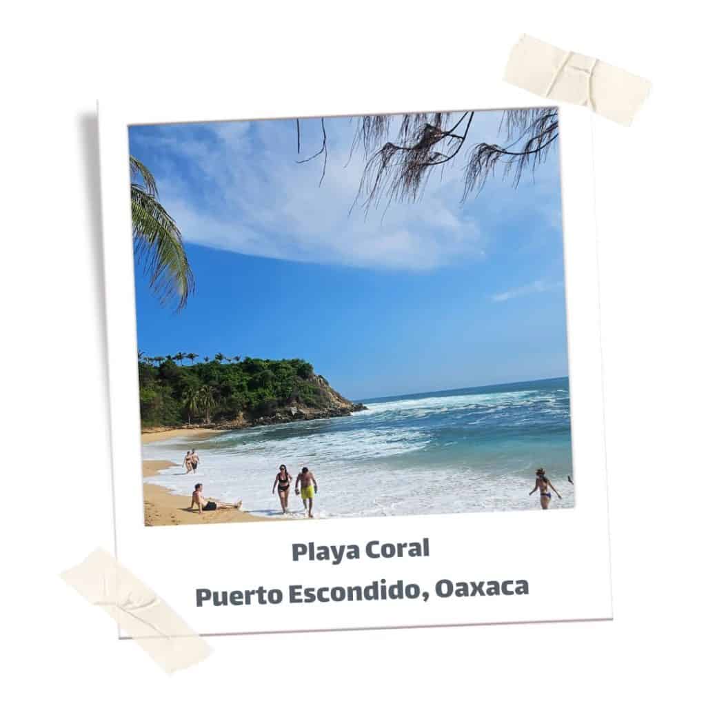 Image of the beach Playa Coral in Puerto Escondido Mexico. July is one of the best times to travel to Oaxaca