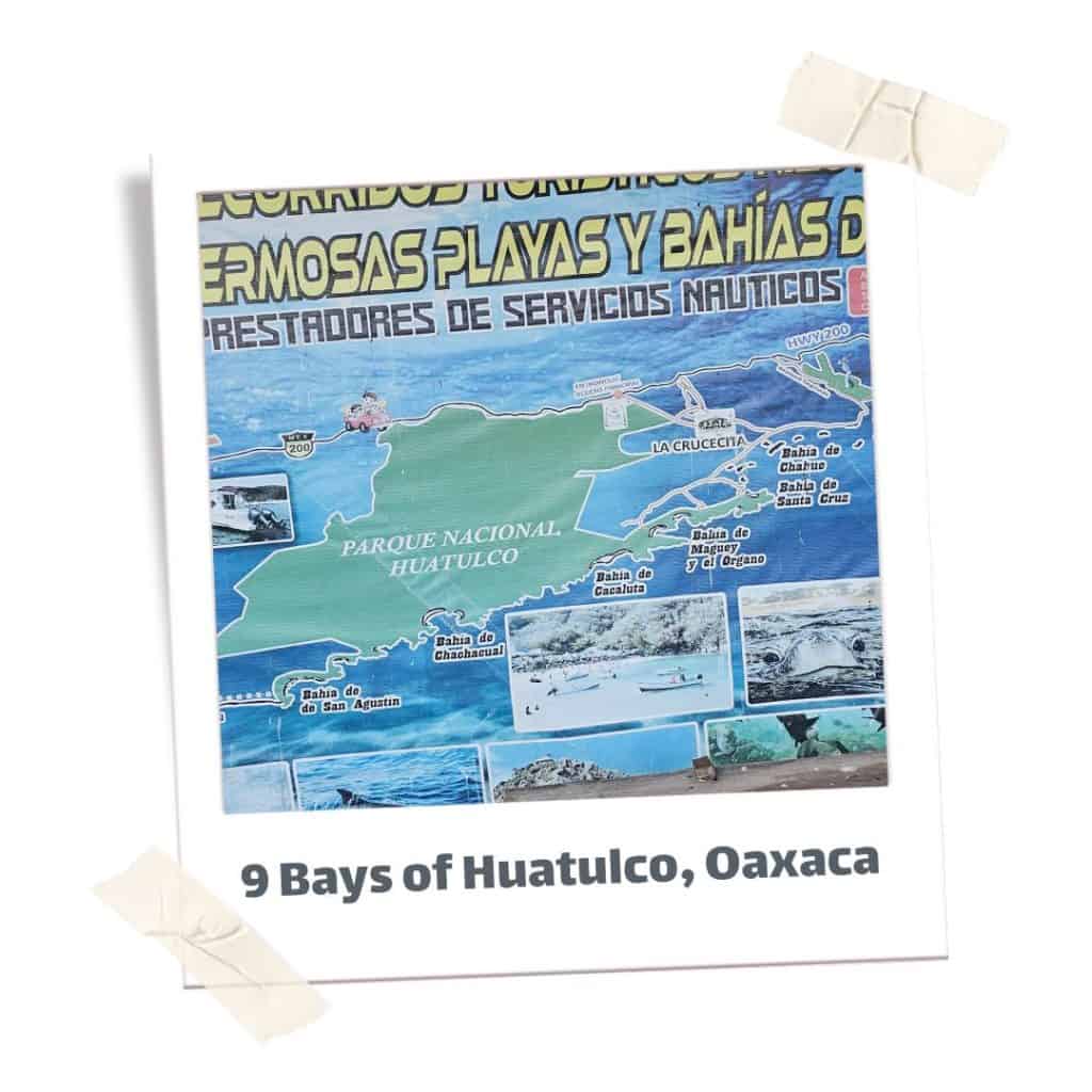 Sign of the 9 Bays of Hualtulco Oaxaca. 