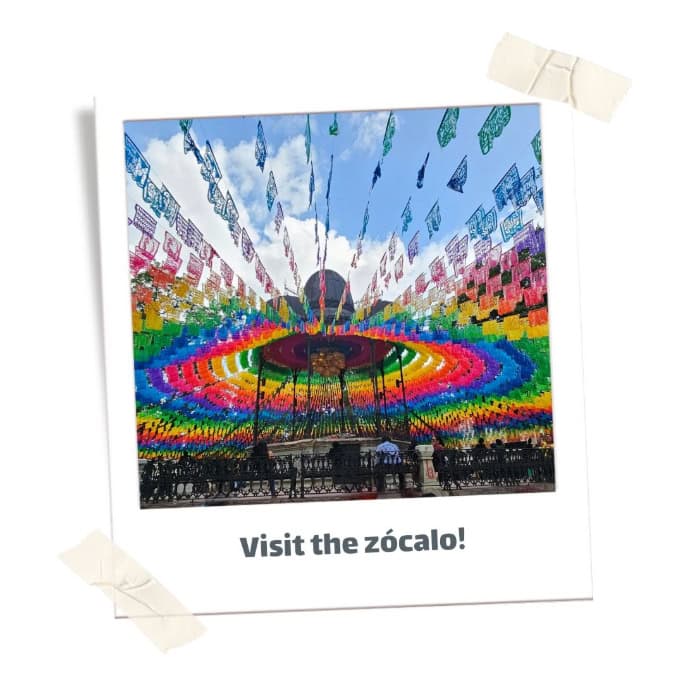 Colourful banner in the main square in Oaxaca