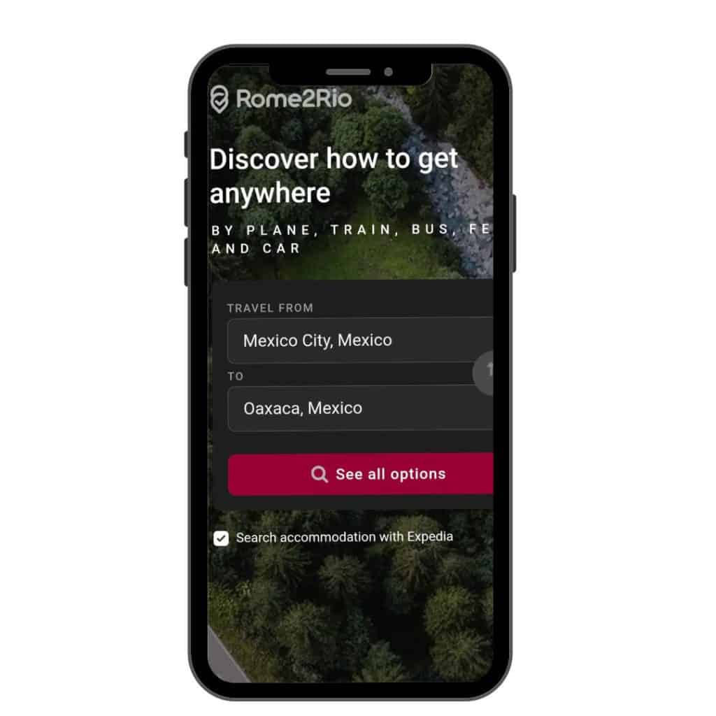 cellphone with screenshot of RometoRio website to use while traveling by bus in Mexico
