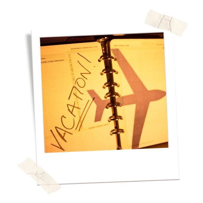 Agenda with airplane image.