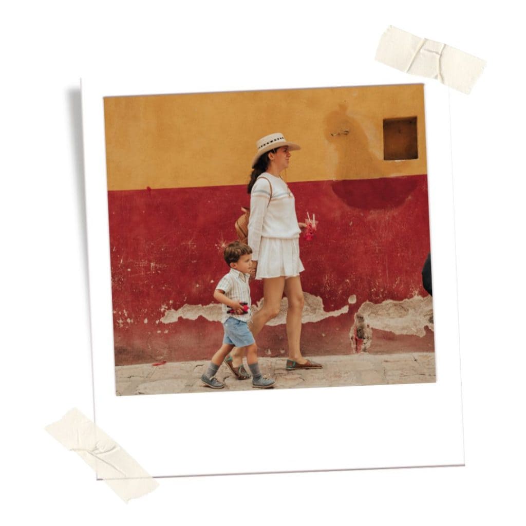 Mom with child walking in Mexico