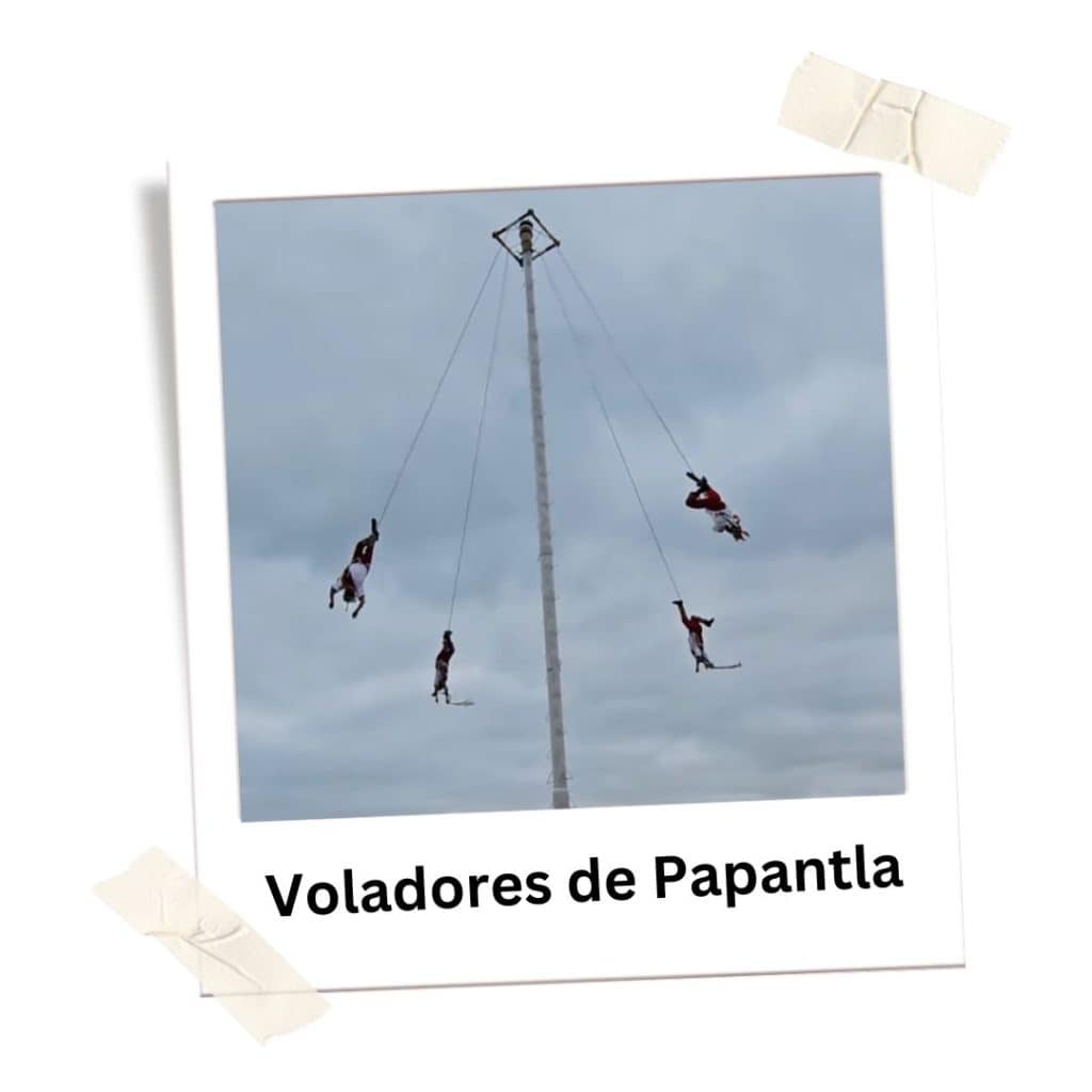 Swinging Piccolo Riders at Papantla Flyers festival in Mexico, showcasing traditional Mexican cultural celebrations.